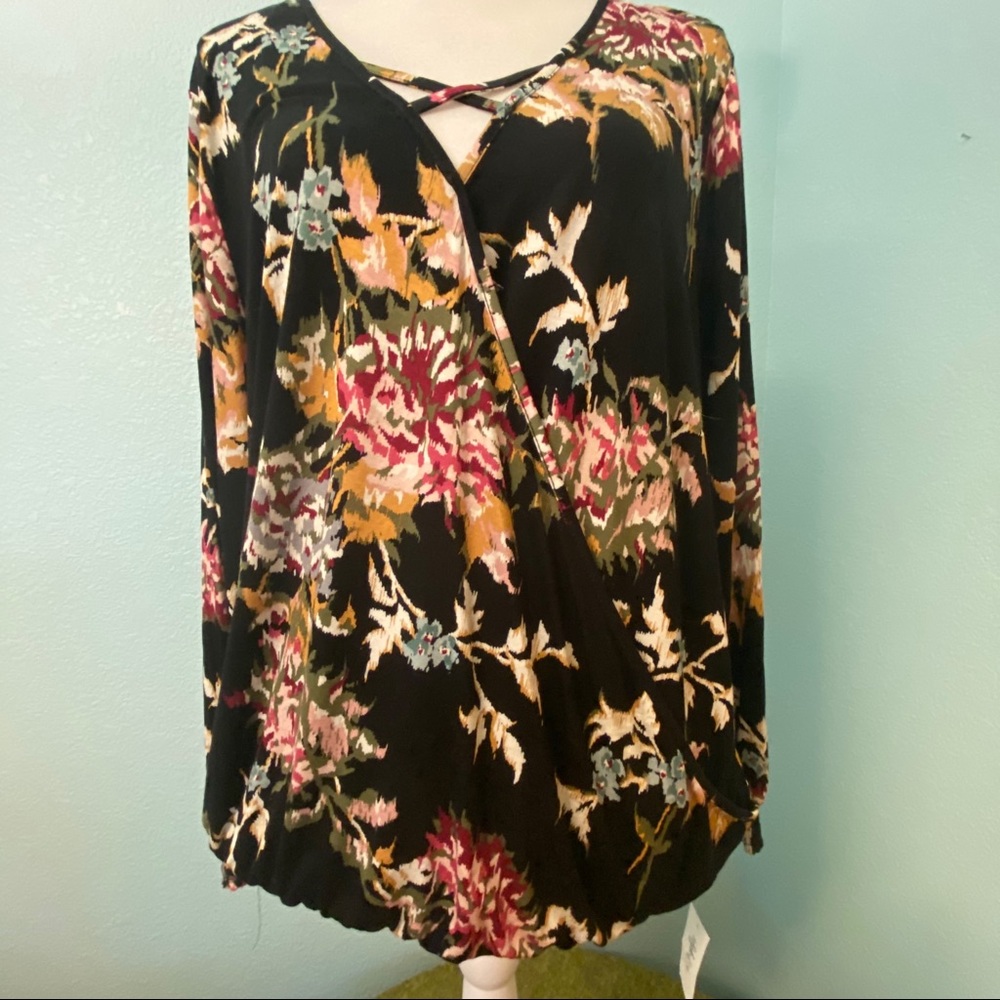 Style & Co Floral Long Sleeve Blouson, faux wrap